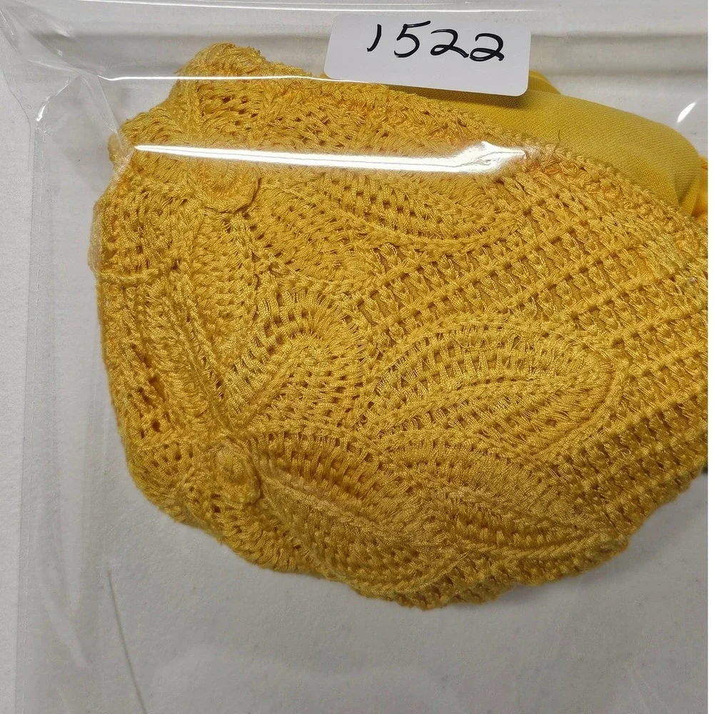 Shade & Shore Yellow Crochet Embroidered Triangle Bikini Top Large Halter‎ Tie
